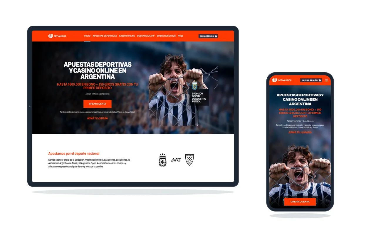 Promoción de bienvenida de un casino online argentino, con bono y giros gratis, vista en tablet y celular